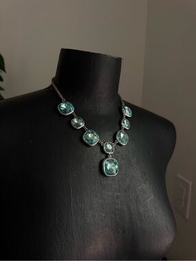 Monet aqua crystal necklace and earrings set vintage style jewelry blue crystal